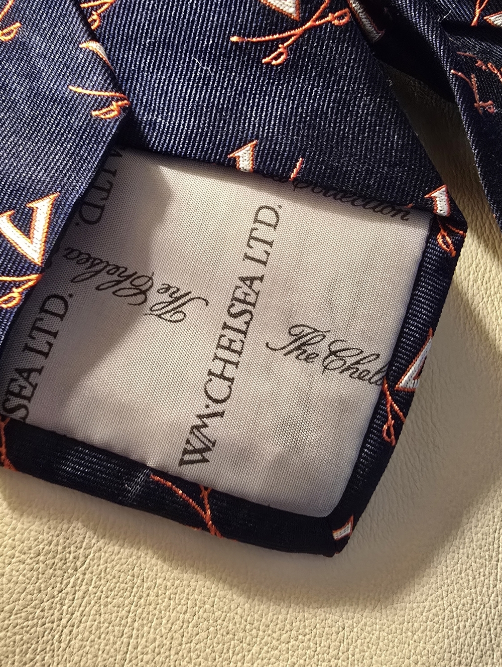 Wm Chelsea Ltd University of Virginia UVA V-Sabre Blue Men's Silk Necktie Tie - Picture 4 of 5